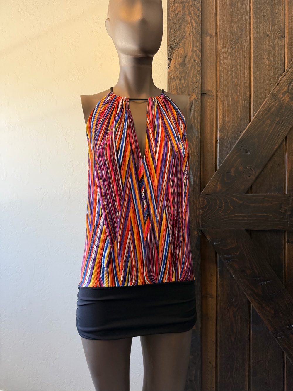 Julian Chang Multicolor Striped Long Tank Top Halter Open Back S Black